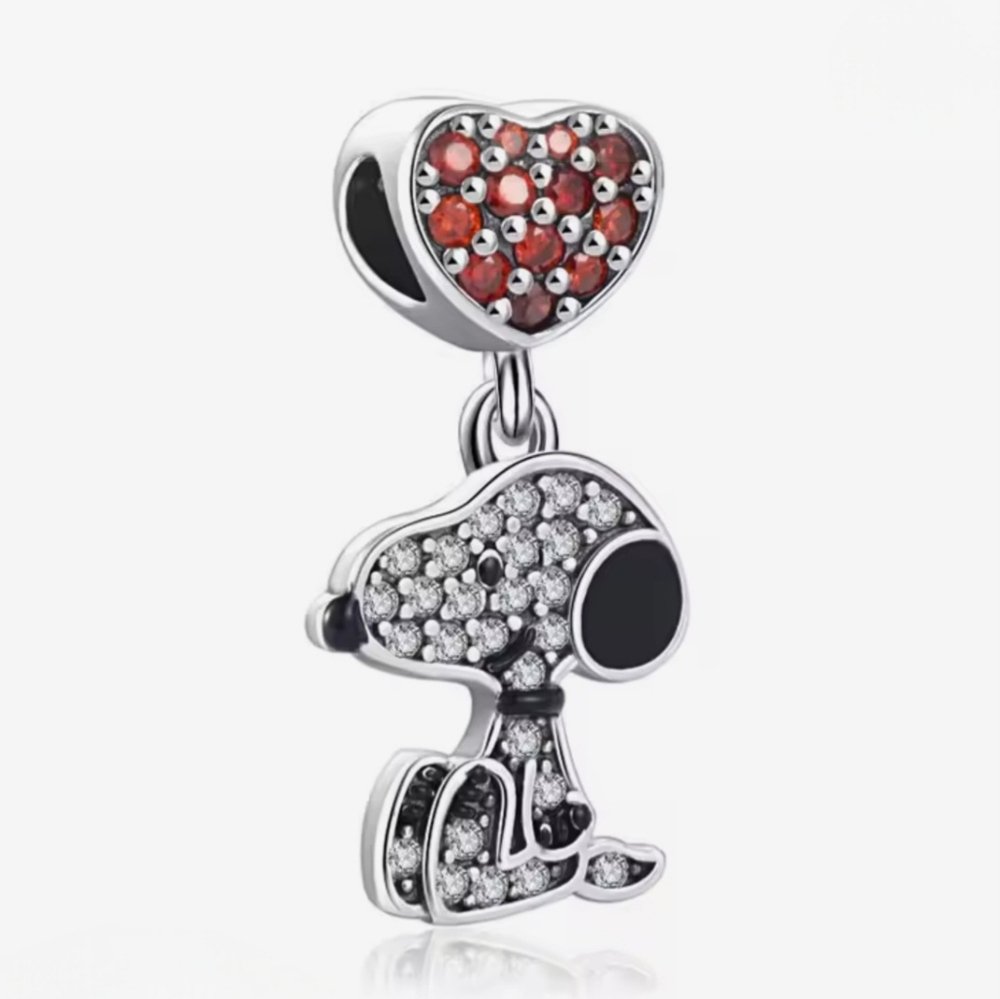 Snoopy Heart Charm Bracelet - Silver and Red